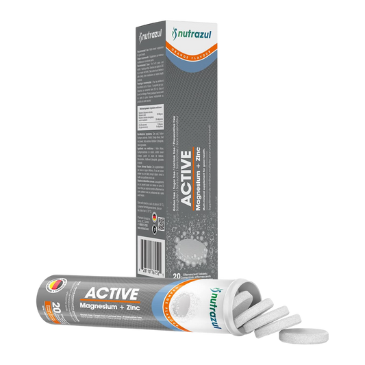 Nutrazul ACTIVE Magnesium + Zinc Effervescent Tablets - 300 mg - 20 Tablets - Flavour Orange