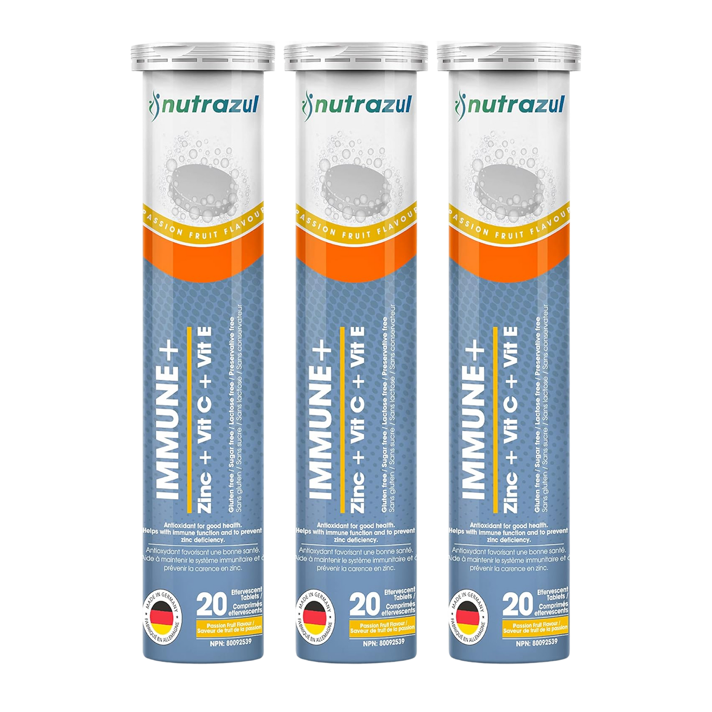 Nutrazul Immune+ Effervescent Tablets | Vitamin C and Zinc with Vitamin E | 60 Tablets