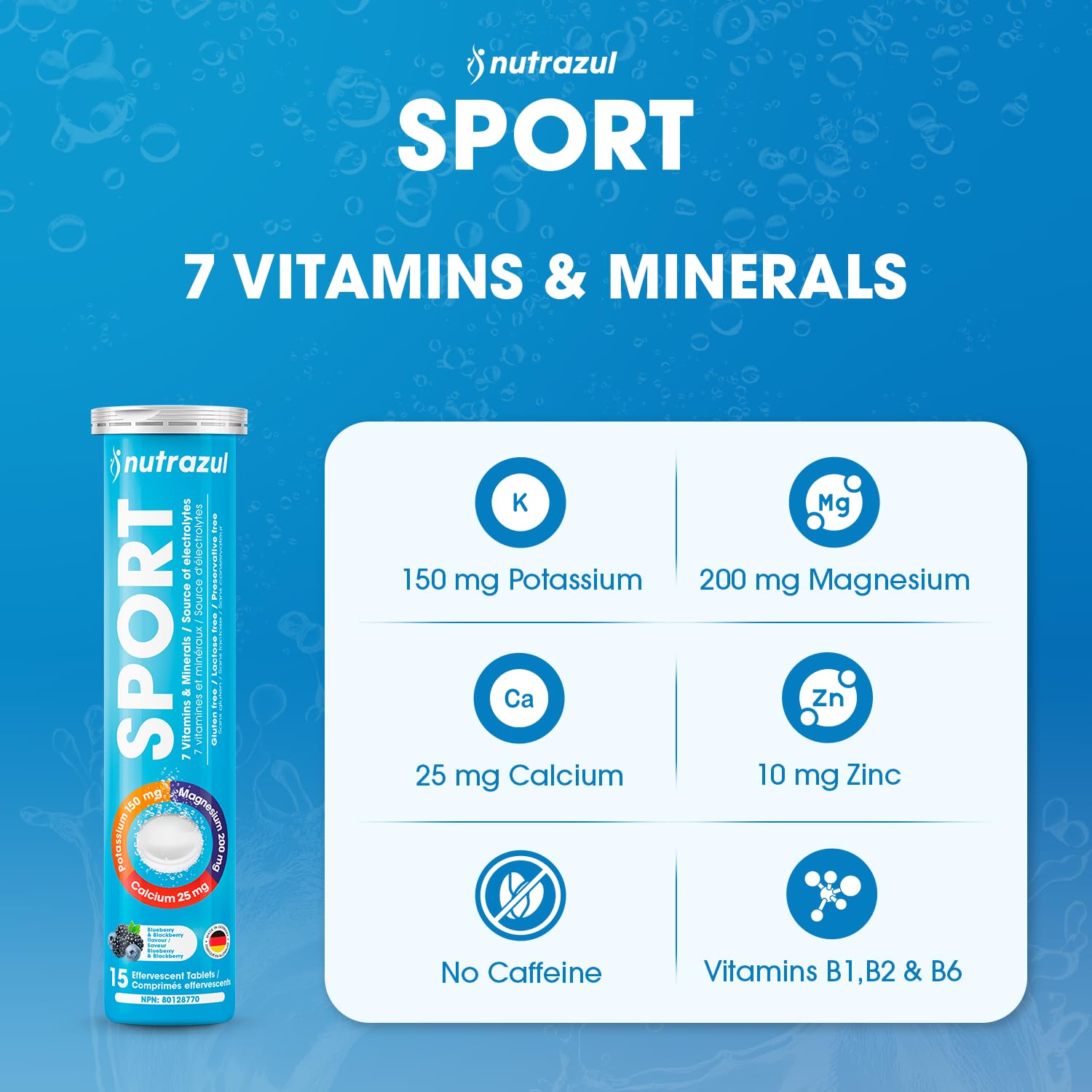 Comprimés effervescents Nutrazul SPORT | Soutien électrolytique et musculaire