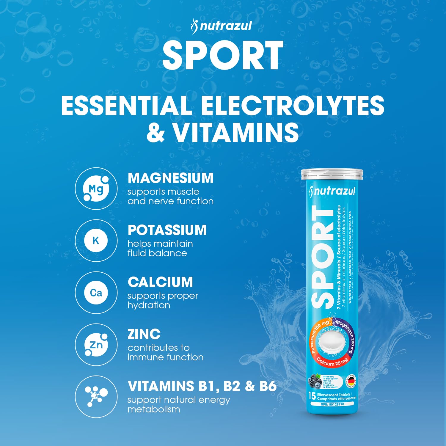 Comprimés effervescents Nutrazul SPORT | Soutien électrolytique et musculaire