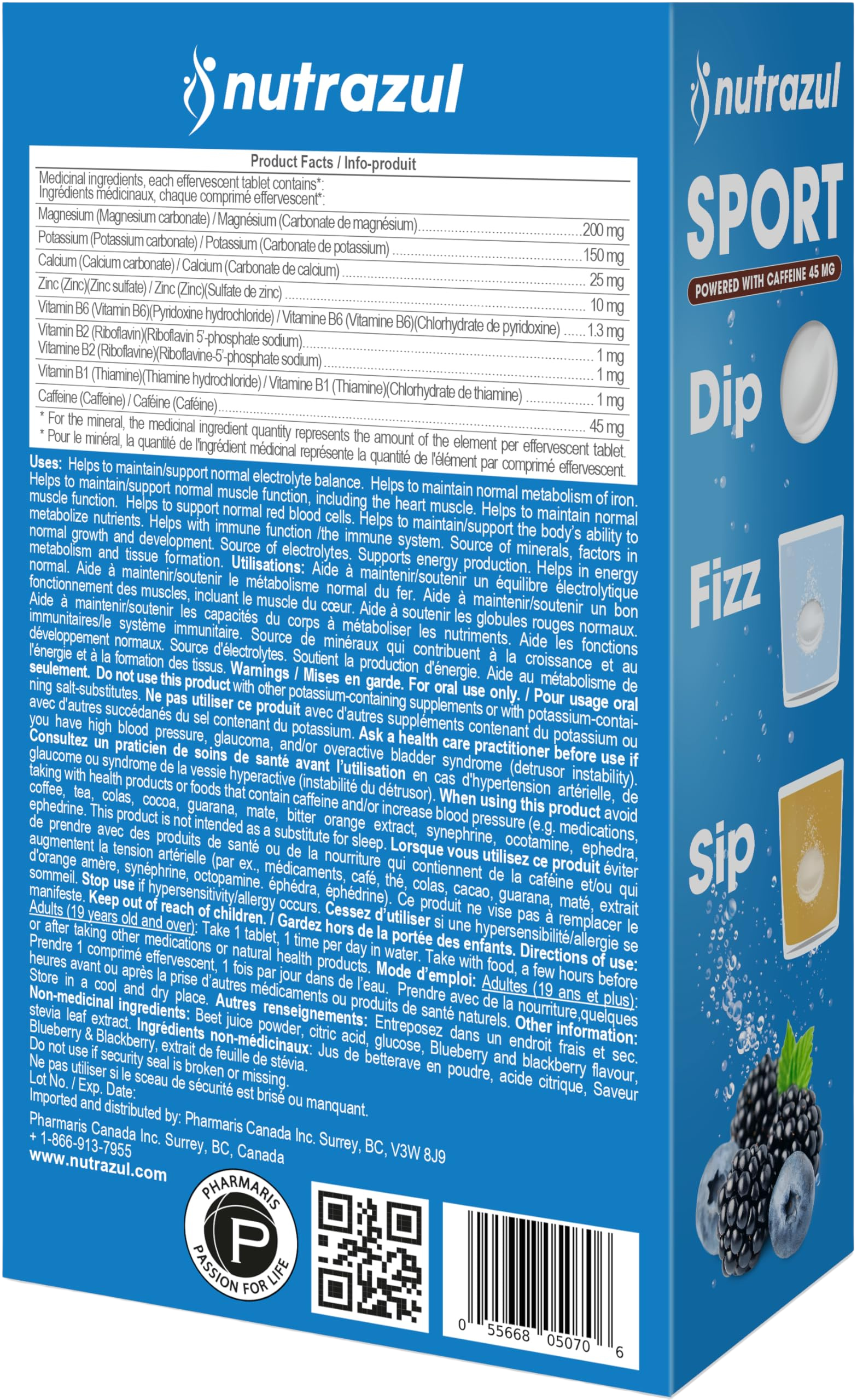 Nutrazul SPORT | Soutien électrolytique et énergétique avec caféine | Magnésium, potassium et zinc