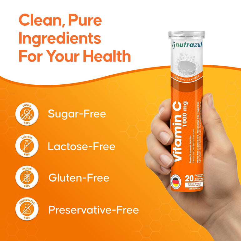 Comprimés effervescents Nutrazul Vitamine C 1000 mg - Orange (paquet de 5 x 20)