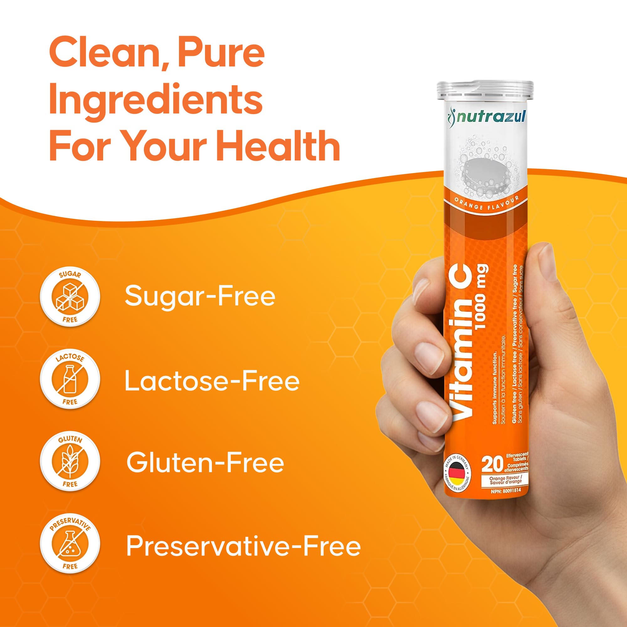 Comprimés effervescents Nutrazul Vitamine C 1000 mg - Orange (paquet de 5 x 20)