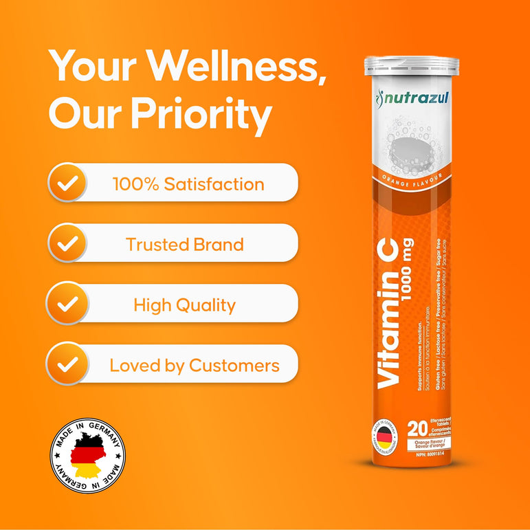 Comprimés effervescents Nutrazul Vitamine C 1000 mg - Orange (paquet de 5 x 20)