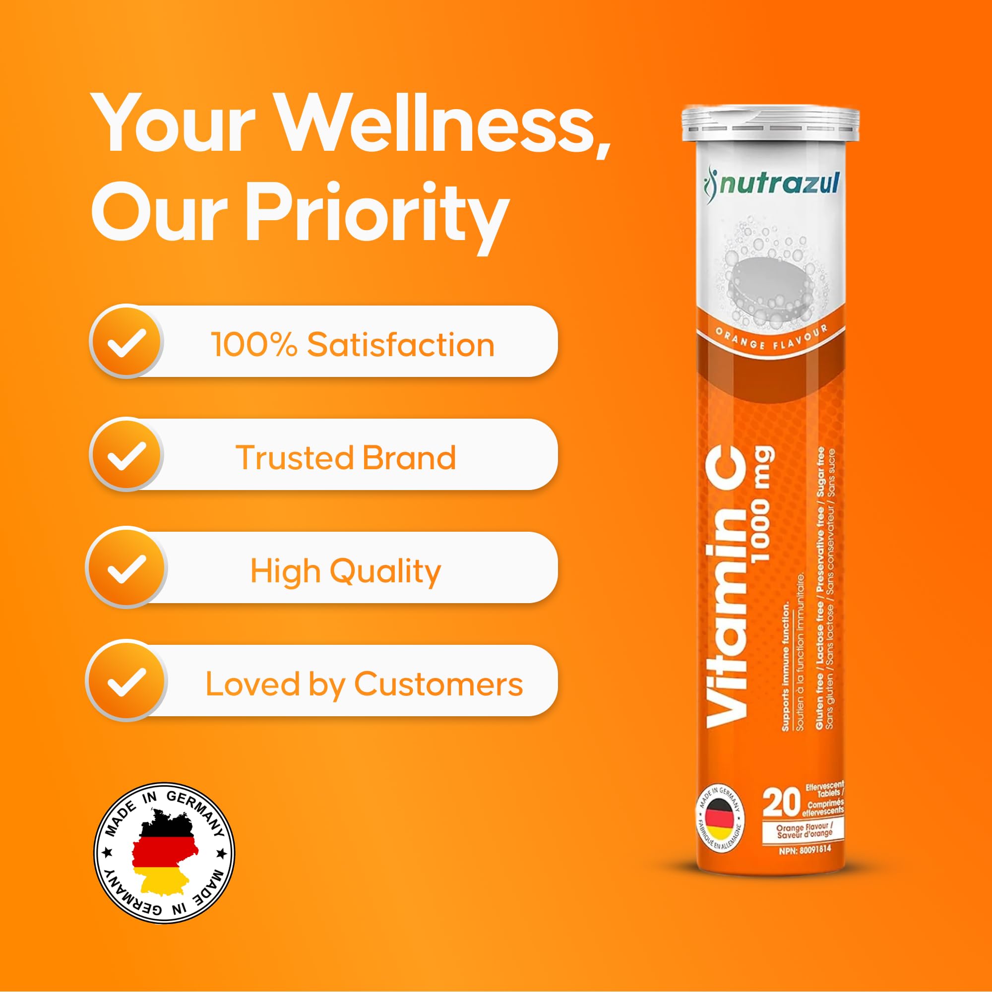 Comprimés effervescents Nutrazul Vitamine C 1000 mg - Orange (paquet de 5 x 20)