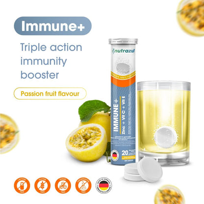 Nutrazul Immune+ Effervescent Tablets, Vitamin C and Zinc with Vitamin E - 150 mg - 20 Tablets - Flavour Orange