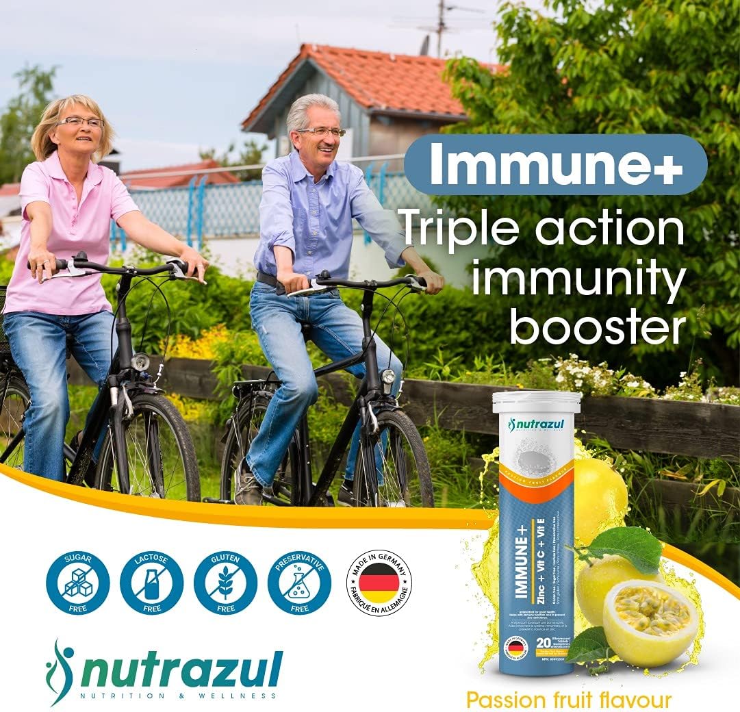 Nutrazul Immune+ Effervescent Tablets, Vitamin C and Zinc with Vitamin E - 150 mg - 20 Tablets - Flavour Orange