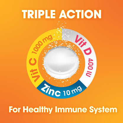 Nutrazul Immune Triple Action Effervescent Tablets - Vitamin C 1000 mg, Vitamin D 400 IU, Zinc 10mg I Orange 20's ( Pack of 3)