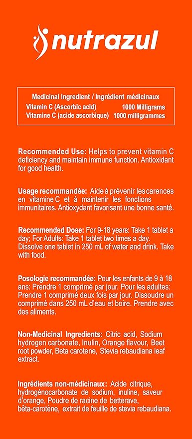 Nutrazul Vitamin C 1000mg Effervescent Tablets - Orange (Pack of 3 X 20)