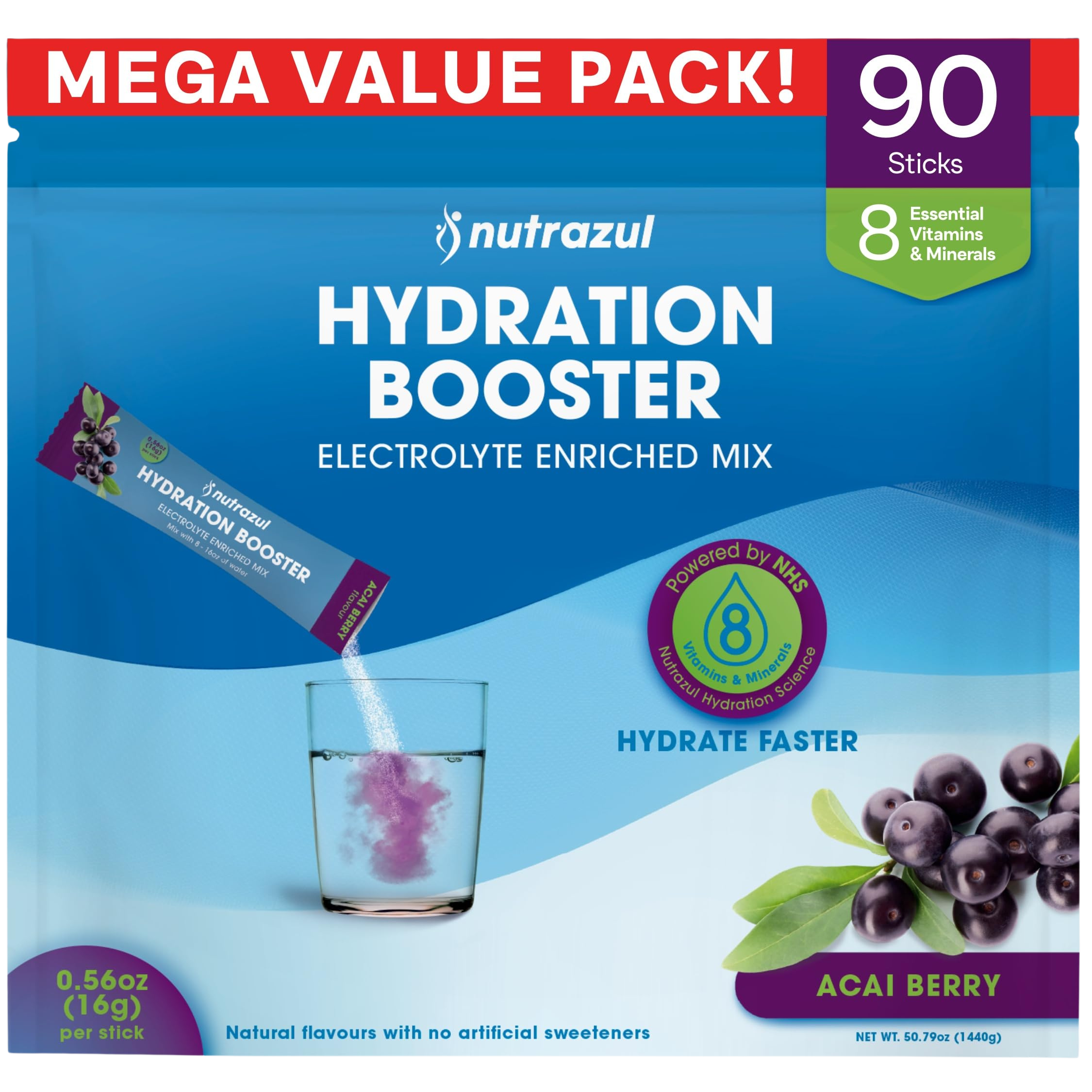 Nutrazul® Hydration Booster - Acai Berry 90 Sticks