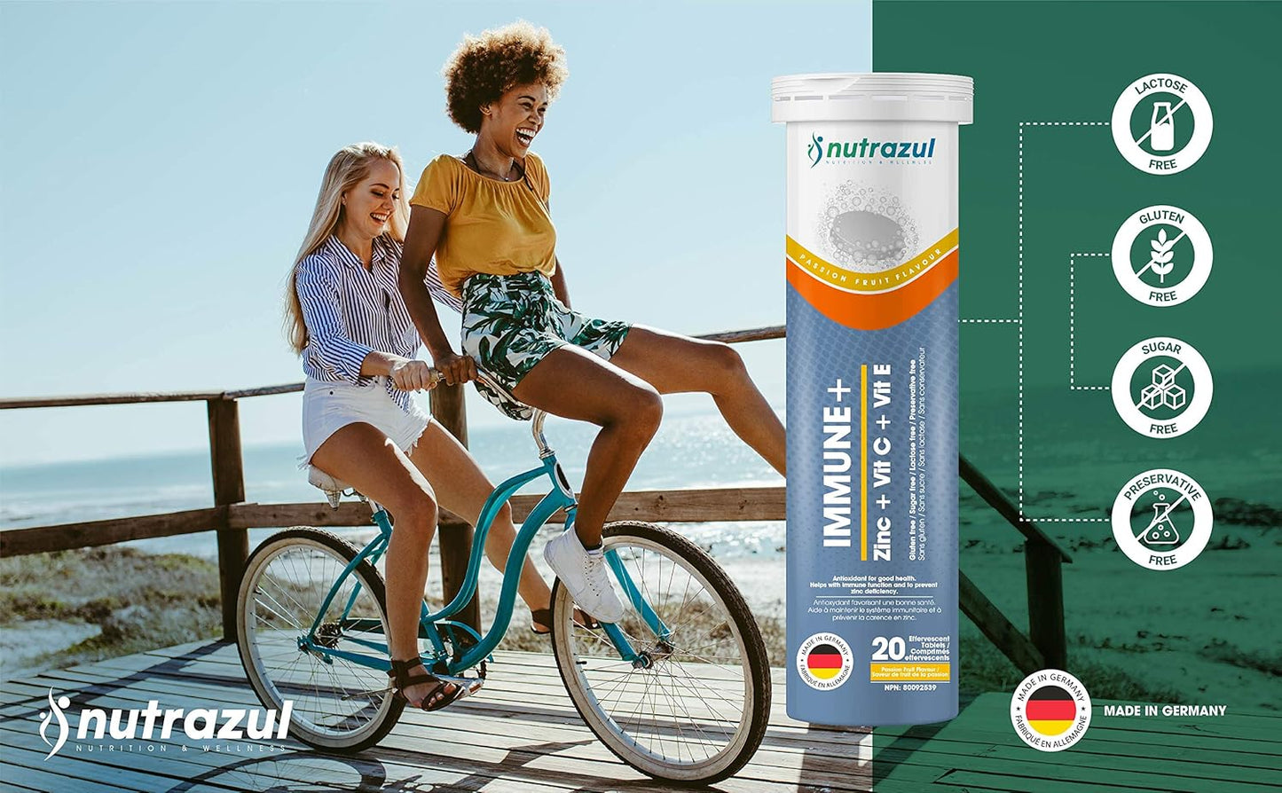 Nutrazul Immune+ Effervescent Tablets, Vitamin C and Zinc with Vitamin E - 150 mg - 20 Tablets - Flavour Orange