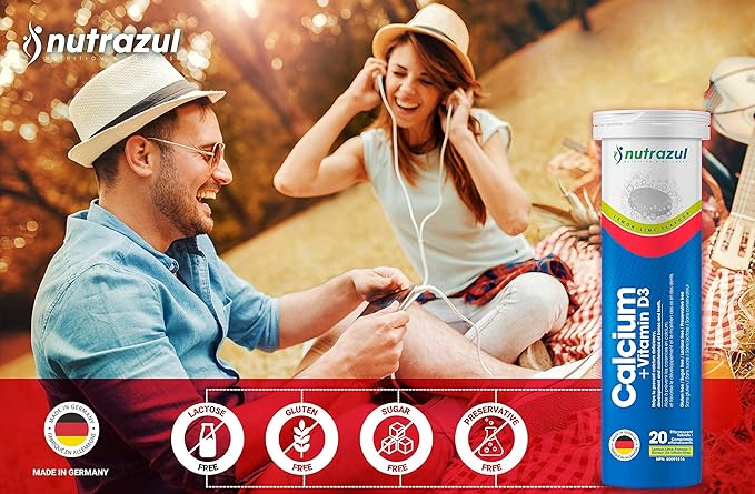 Nutrazul Calcium + Vitamin D3 - Effervescent Tablets - 500 mg - 60 Tablets - Flavour Lemon, Lime