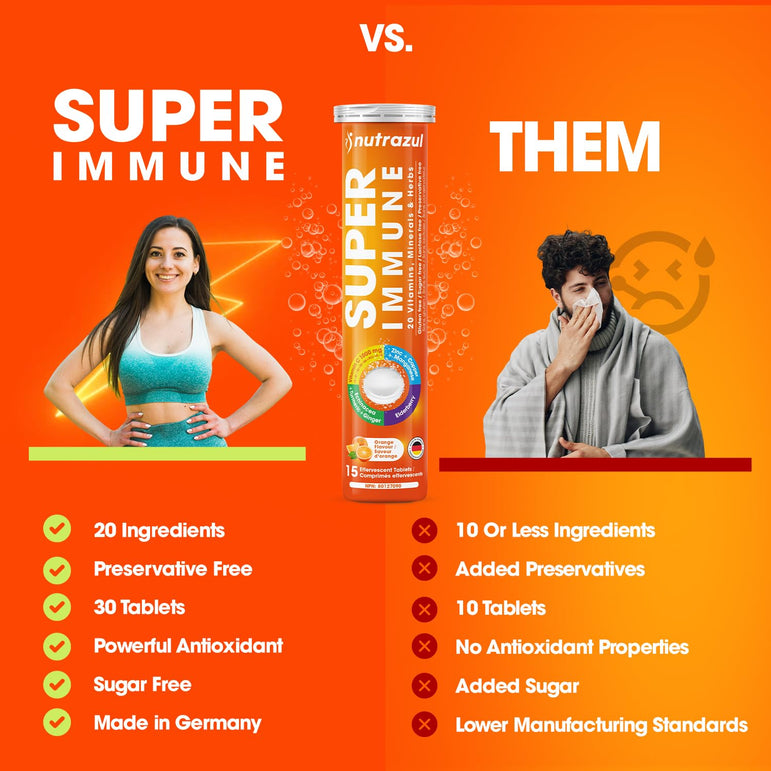 Comprimés effervescents Nutrazul Super Immune | Maintien du système immunitaire et soutien antioxydant
