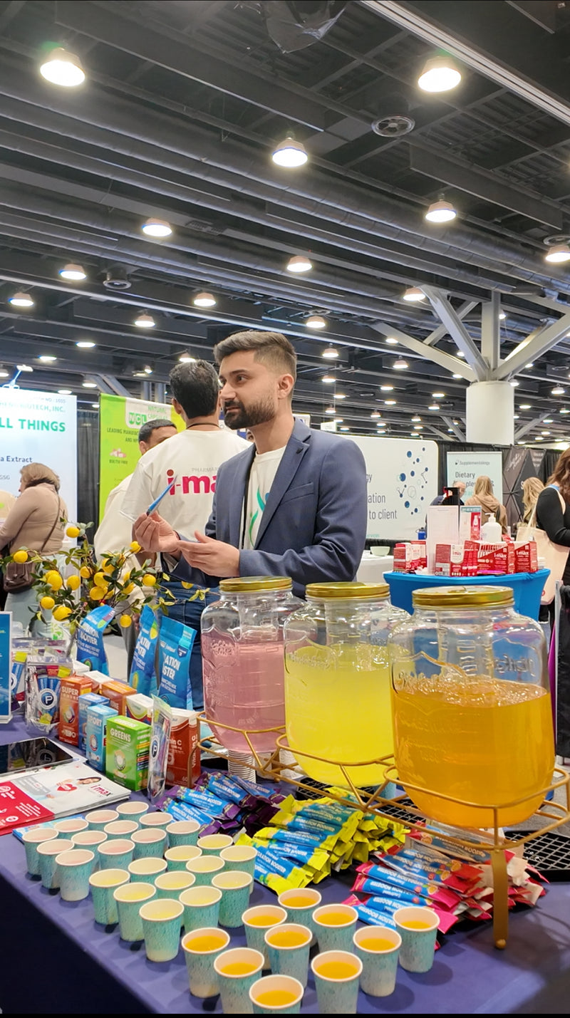 The Nutrazul stand at CHFA NOW Vancouver, with hydration jars and product samples