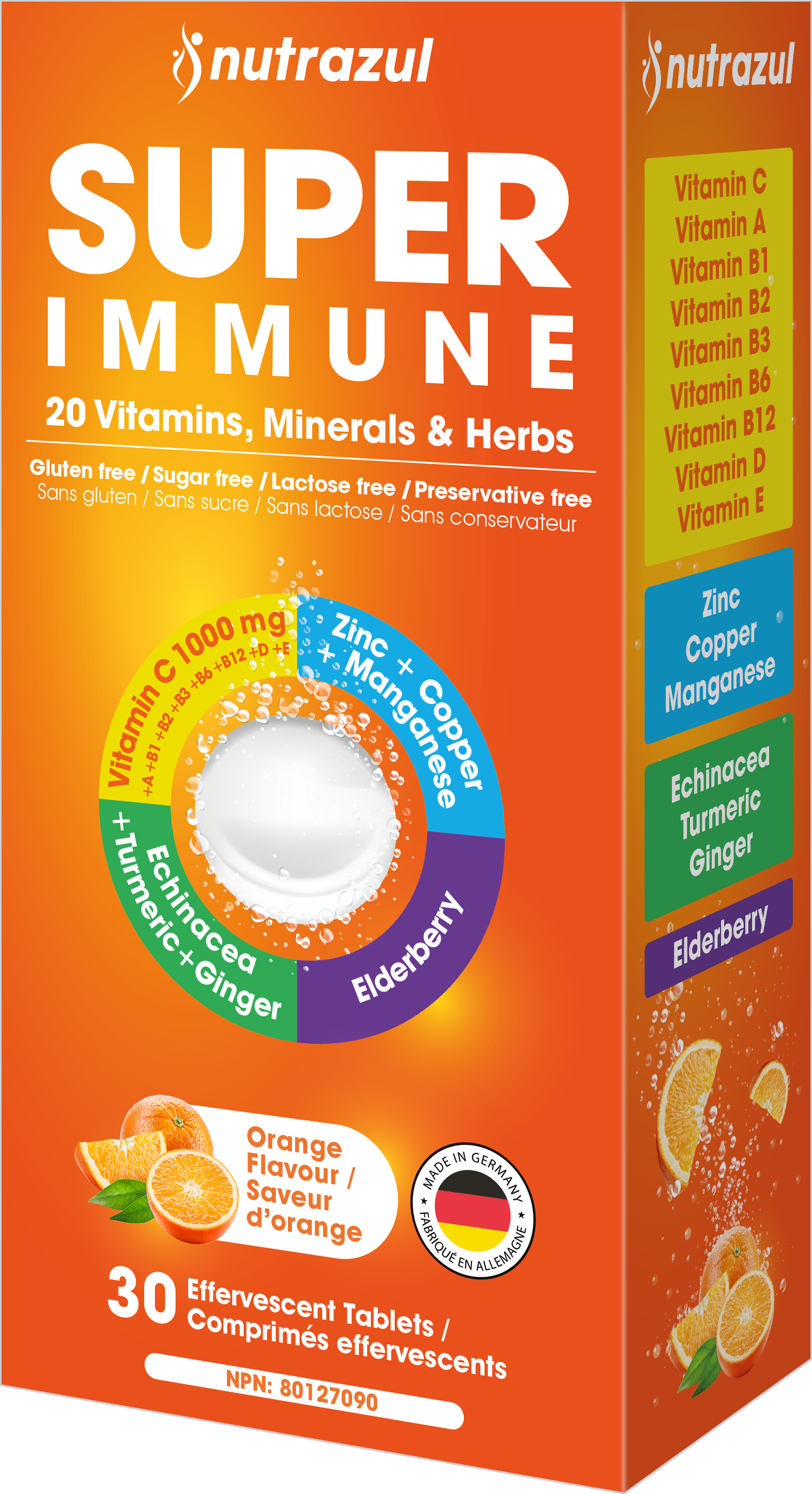 Comprimés effervescents Nutrazul Super Immune | Maintien du système immunitaire et soutien antioxydant