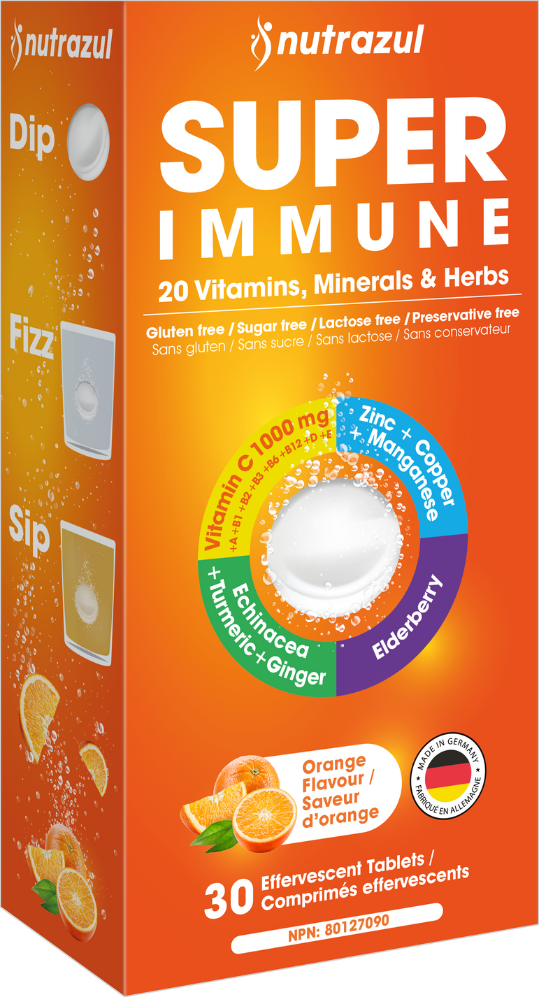 Comprimés effervescents Nutrazul Super Immune | Maintien du système immunitaire et soutien antioxydant