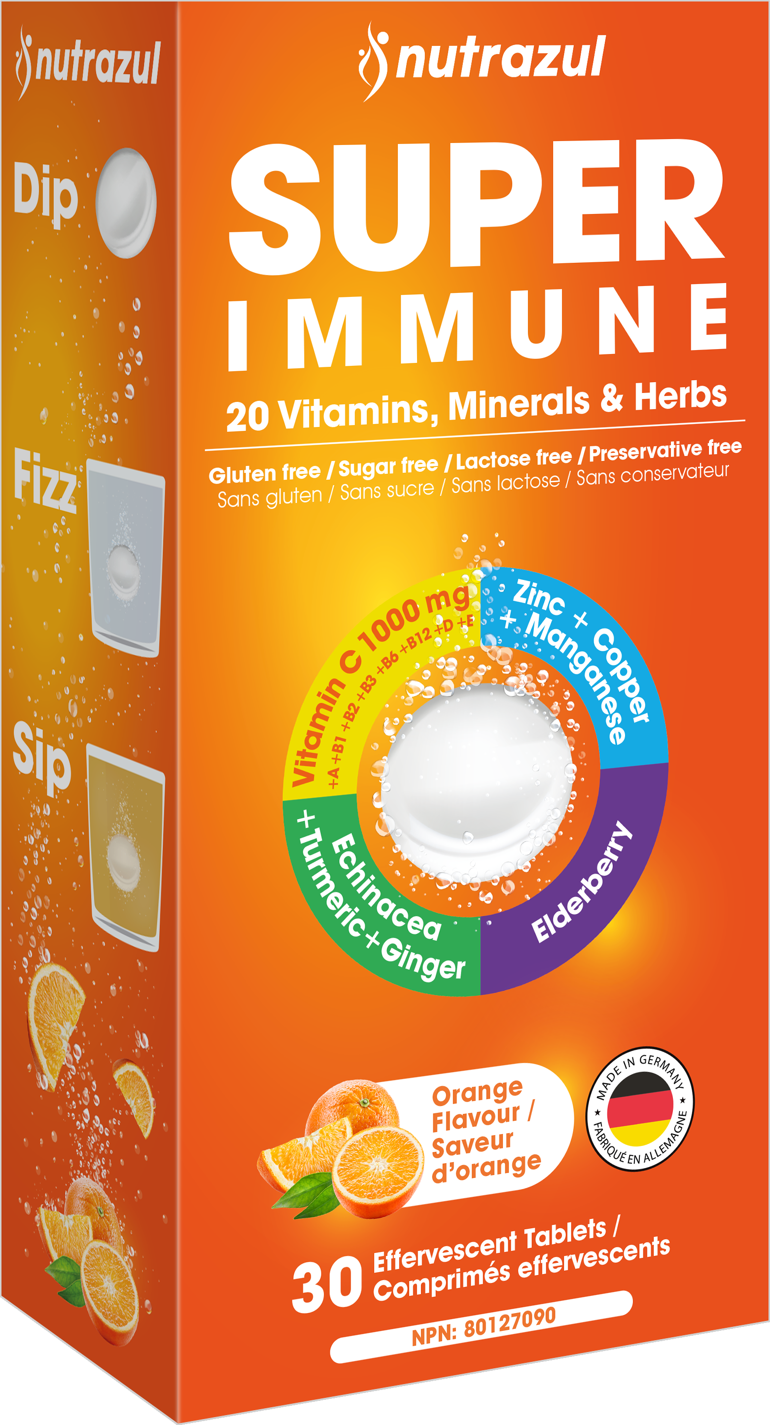 Comprimés effervescents Nutrazul Super Immune | Maintien du système immunitaire et soutien antioxydant