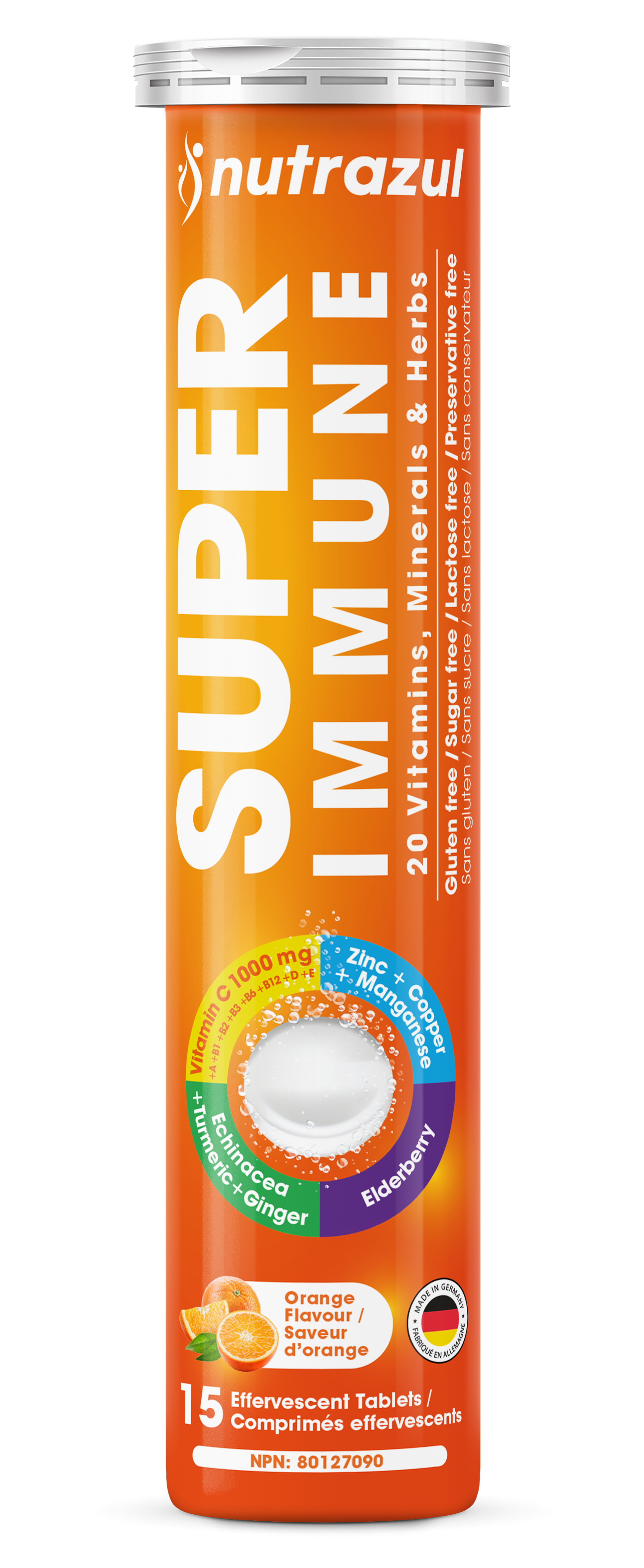 Comprimés effervescents Nutrazul Super Immune | Maintien du système immunitaire et soutien antioxydant