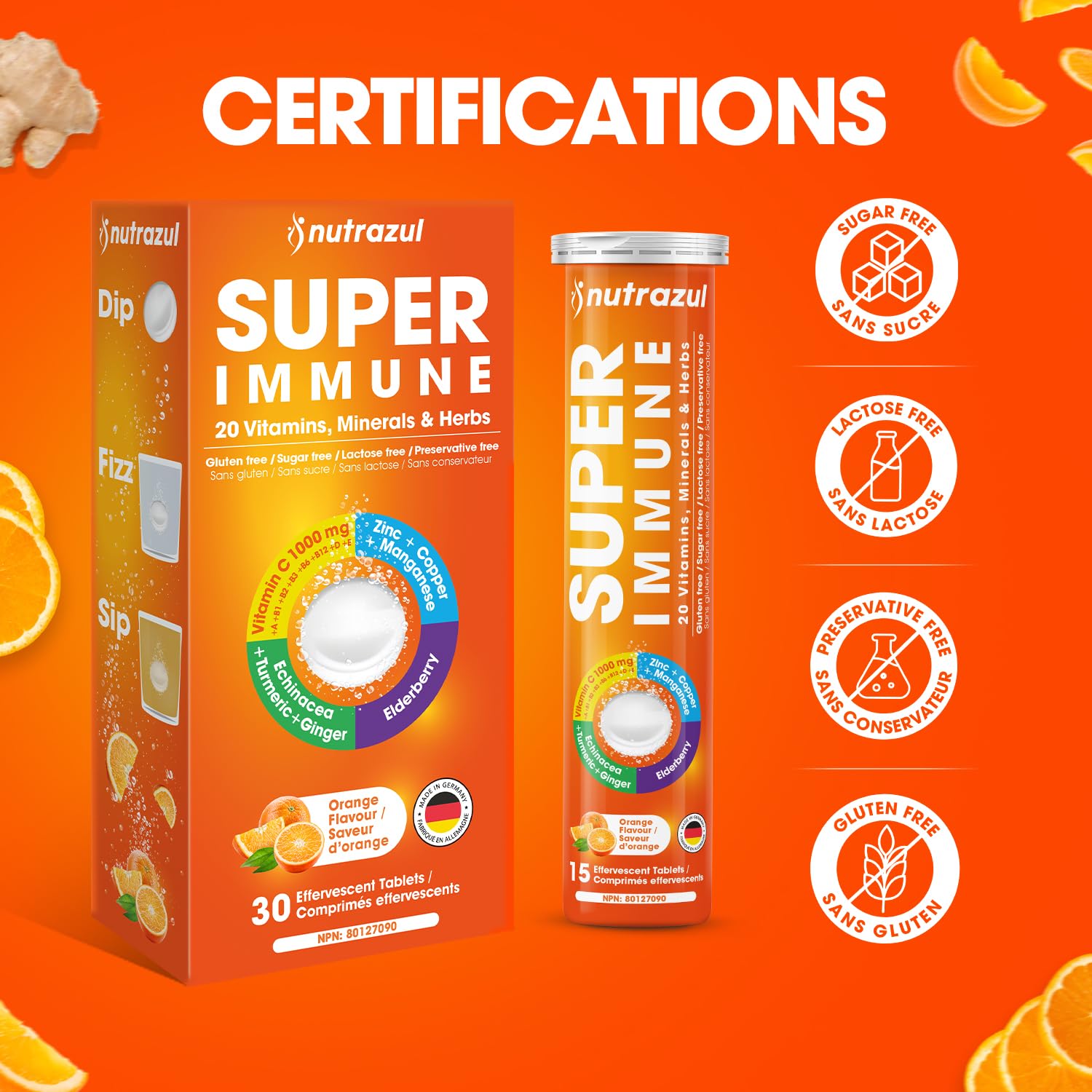 Comprimés effervescents Nutrazul Super Immune | Maintien du système immunitaire et soutien antioxydant
