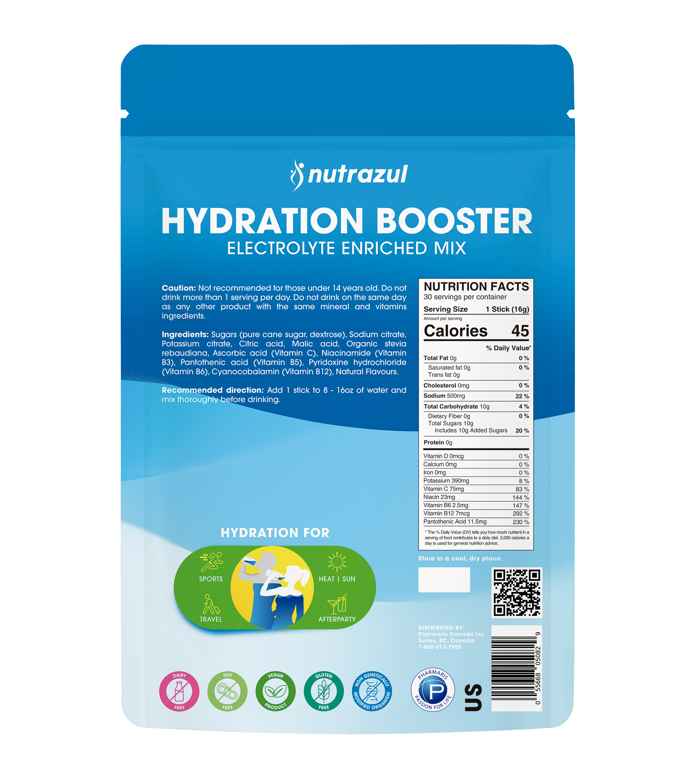 Nutrazul Booster d'hydratation - Citron vert 30 bâtonnets
