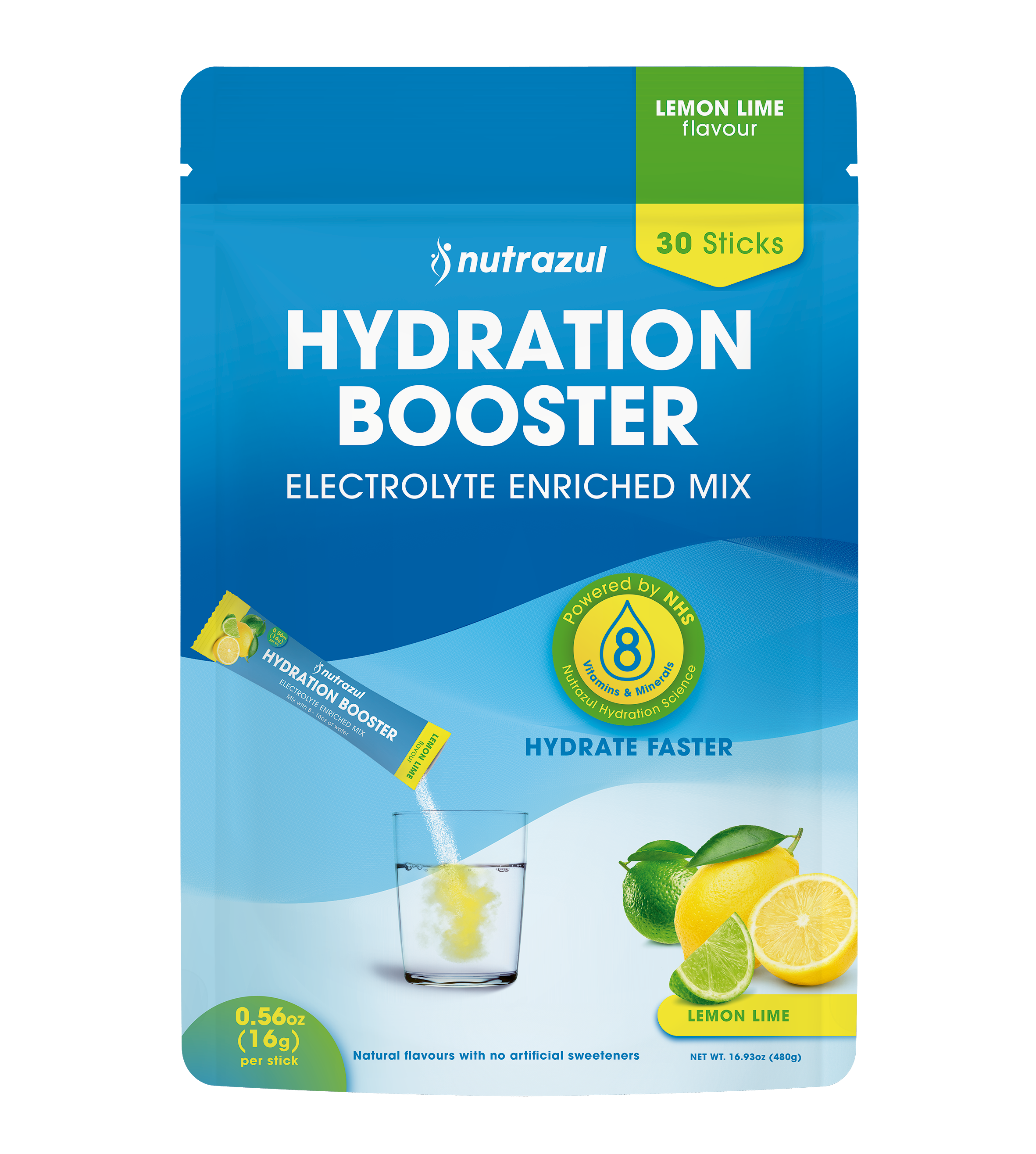 Nutrazul Booster d'hydratation - Citron vert 30 bâtonnets
