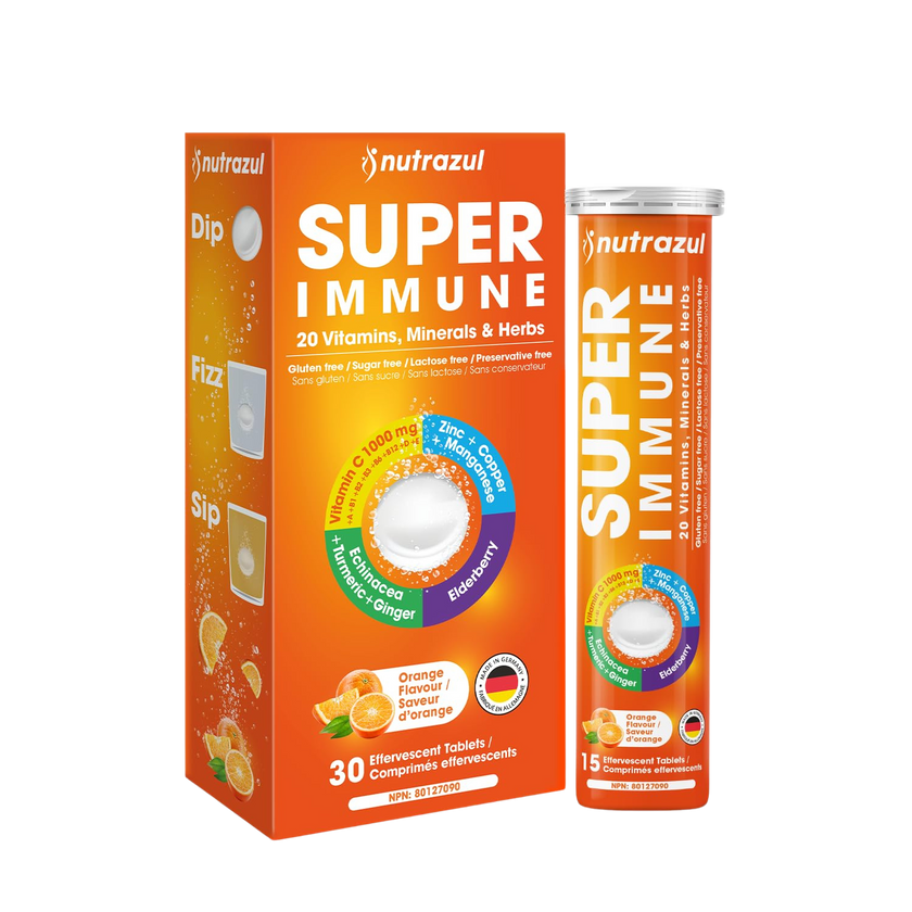 Comprimés effervescents Nutrazul Super Immune | Maintien du système immunitaire et soutien antioxydant