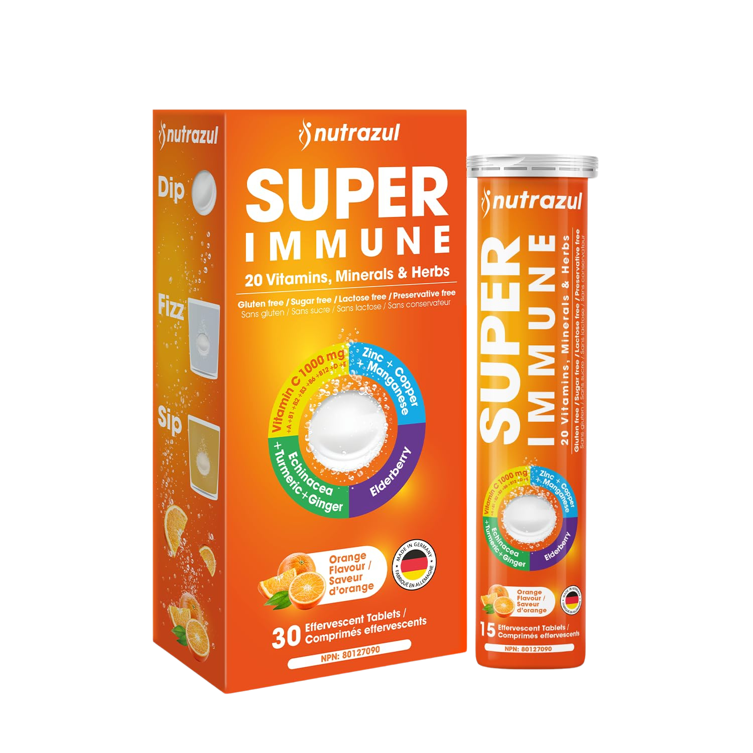 Comprimés effervescents Nutrazul Super Immune | Maintien du système immunitaire et soutien antioxydant