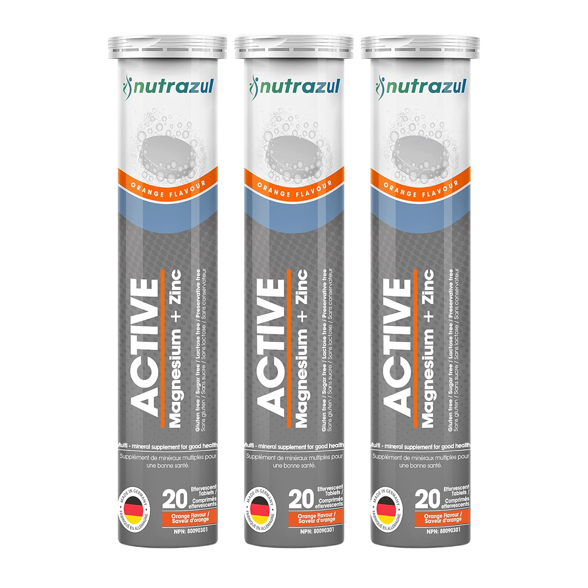 Comprimés effervescents Nutrazul ACTIVE au magnésium et au zinc | 60 comprimés