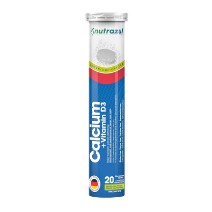 Nutrazul Calcium + Vitamin D3 - Effervescent Tablets - 500 mg - 20 Tablets - Flavour Lemon, Lime