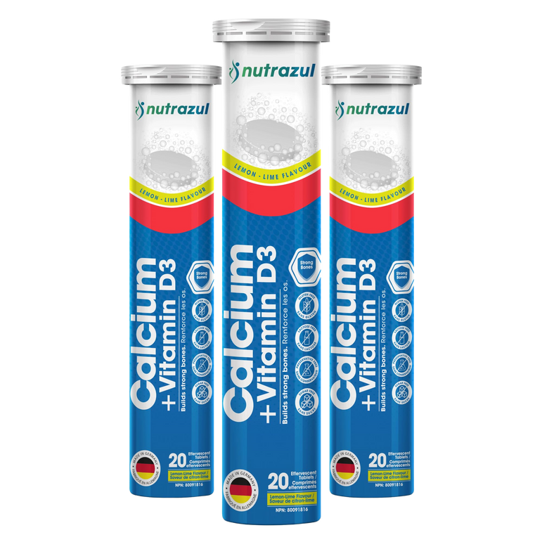 Nutrazul® Calcium + Vitamin D3 Effervescent Tablets | 500mg, 60 Tablets, Lemon & Lime Flavor