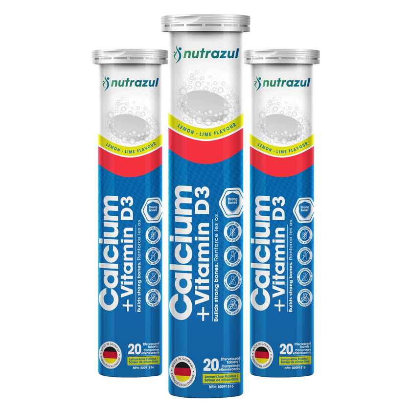 Nutrazul® Calcium + Vitamin D3 Effervescent Tablets | 500mg, 60 Tablets, Lemon & Lime Flavor