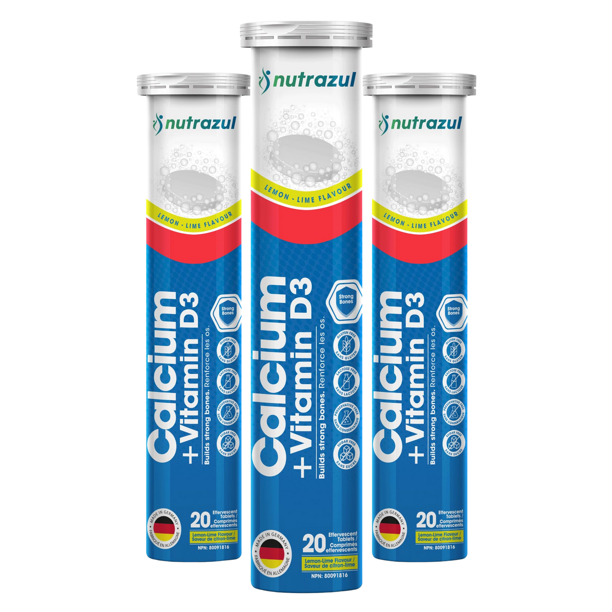 Nutrazul® Calcium + Vitamin D3 Effervescent Tablets | Lemon Lime (Pack of 3)