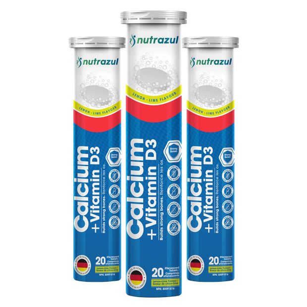 Nutrazul Calcium + Vitamine D3 - Comprimés effervescents - 500 mg - 60 comprimés - Saveur citron, citron vert