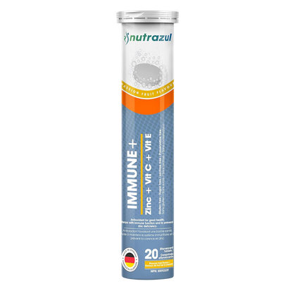 Nutrazul Immune+ Effervescent Tablets, Vitamin C and Zinc with Vitamin E - 150 mg - 20 Tablets - Flavour Orange