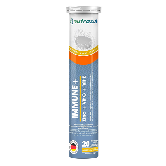 Nutrazul Immune+ Effervescent Tablets, Vitamin C and Zinc with Vitamin E - 150 mg - 20 Tablets - Flavour Orange