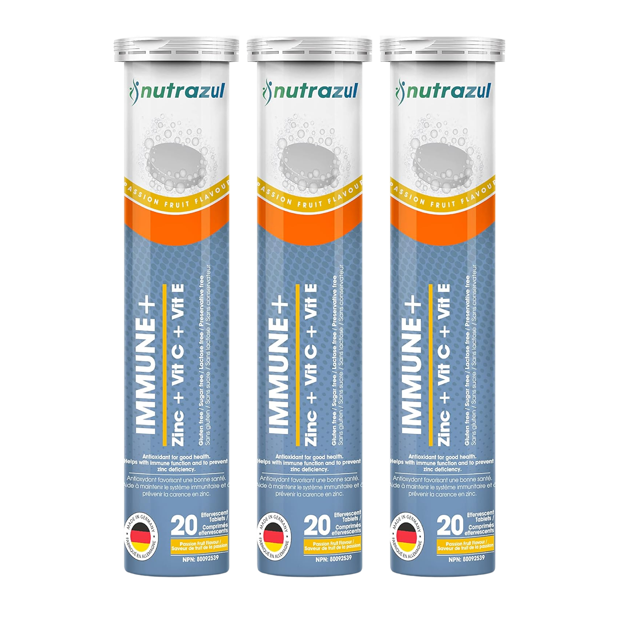 Comprimés effervescents Nutrazul Immune+ | Vitamine C et zinc avec vitamine E | 60 comprimés