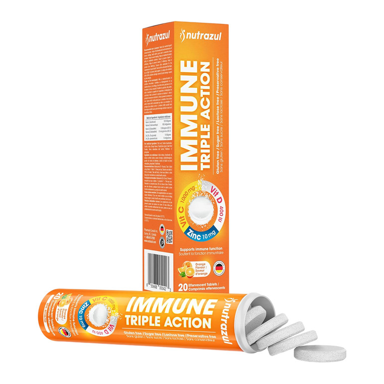 Comprimés effervescents Nutrazul Immune Triple Action - 1000 mg - 20 comprimés Vitamine C - Saveur orange