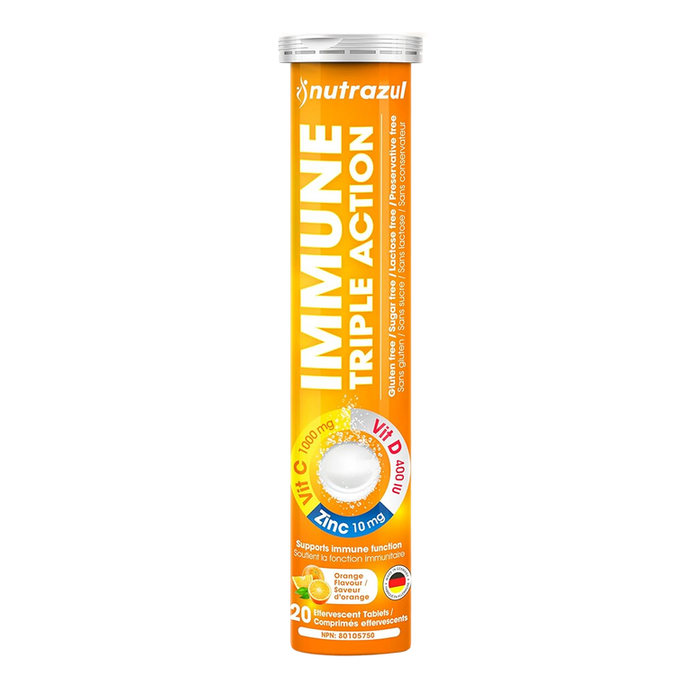 Comprimés effervescents Nutrazul Immune Triple Action - 1000 mg - 20 comprimés Vitamine C - Saveur orange