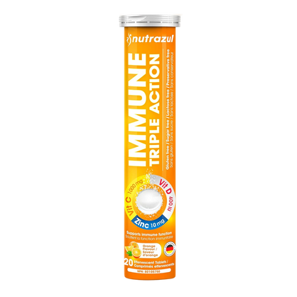 Nutrazul Immune Triple Action Effervescent Tablets - 1000 mg - 20 Tablets Vitamin C - Flavour Orange