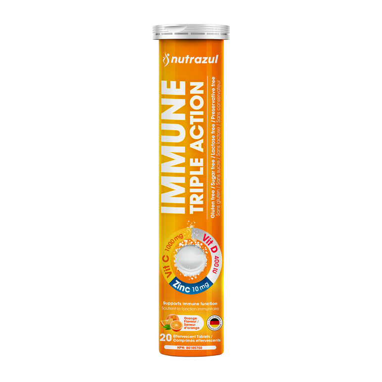 Comprimés effervescents Nutrazul Immune Triple Action - 1000 mg - 20 comprimés Vitamine C - Saveur orange