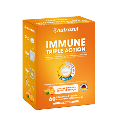 Nutrazul Immune Triple Action Effervescent Tablets - Vitamin C 1000 mg, Vitamin D 400 IU, Zinc 10mg I Orange 20's ( Pack of 3)