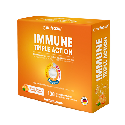 Nutrazul Immune Triple Action Effervescent Tablets - Vitamin C 1000 mg, Vitamin D 400 IU, Zinc 10mg I Orange 20's ( Pack of 5)