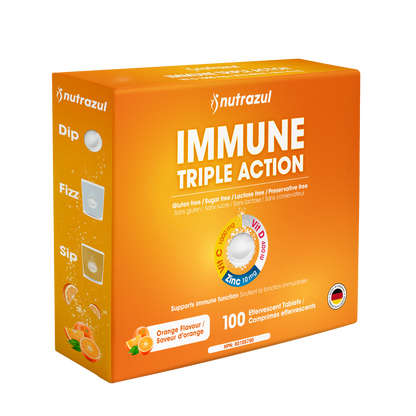 Nutrazul Immune Triple Action Effervescent Tablets - Vitamin C 1000 mg, Vitamin D 400 IU, Zinc 10mg I Orange 20's ( Pack of 5)