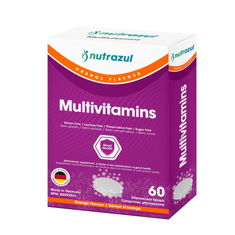 Nutrazul Multivitamines - Comprimés effervescents, 60 comprimés, Soutien immunitaire avec 9 vitamines essentielles - 20 comprimés - Saveur orange
