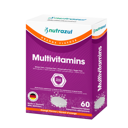 Nutrazul Multivitamin - Effervescent Tablets, 60 Tablets, Immune Support with 9 Essential Vitamins - 20 Tablets - Flavour Orange