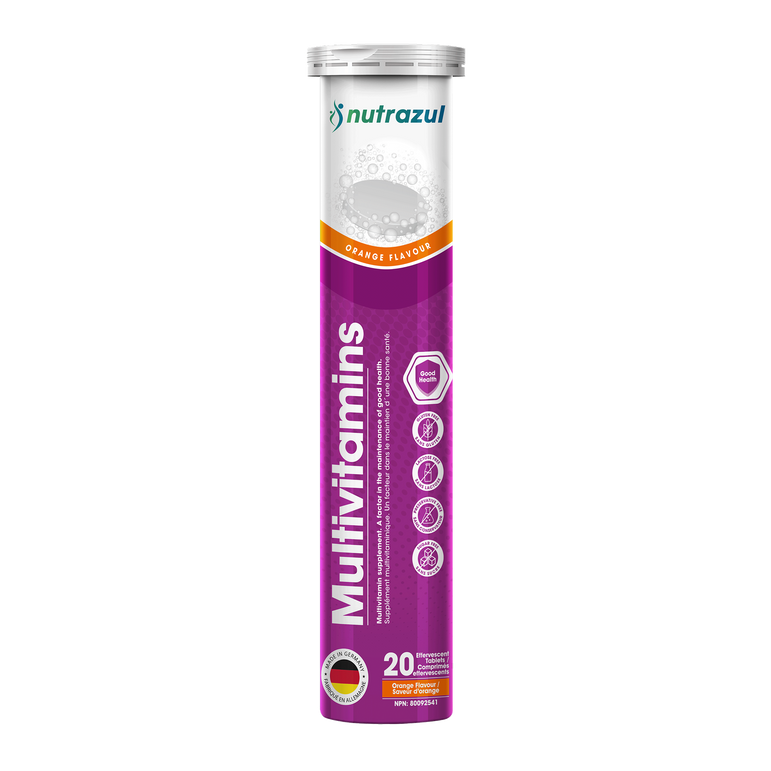 Nutrazul Multivitamines - Comprimés effervescents, 60 comprimés, Soutien immunitaire avec 9 vitamines essentielles - 20 comprimés - Saveur orange