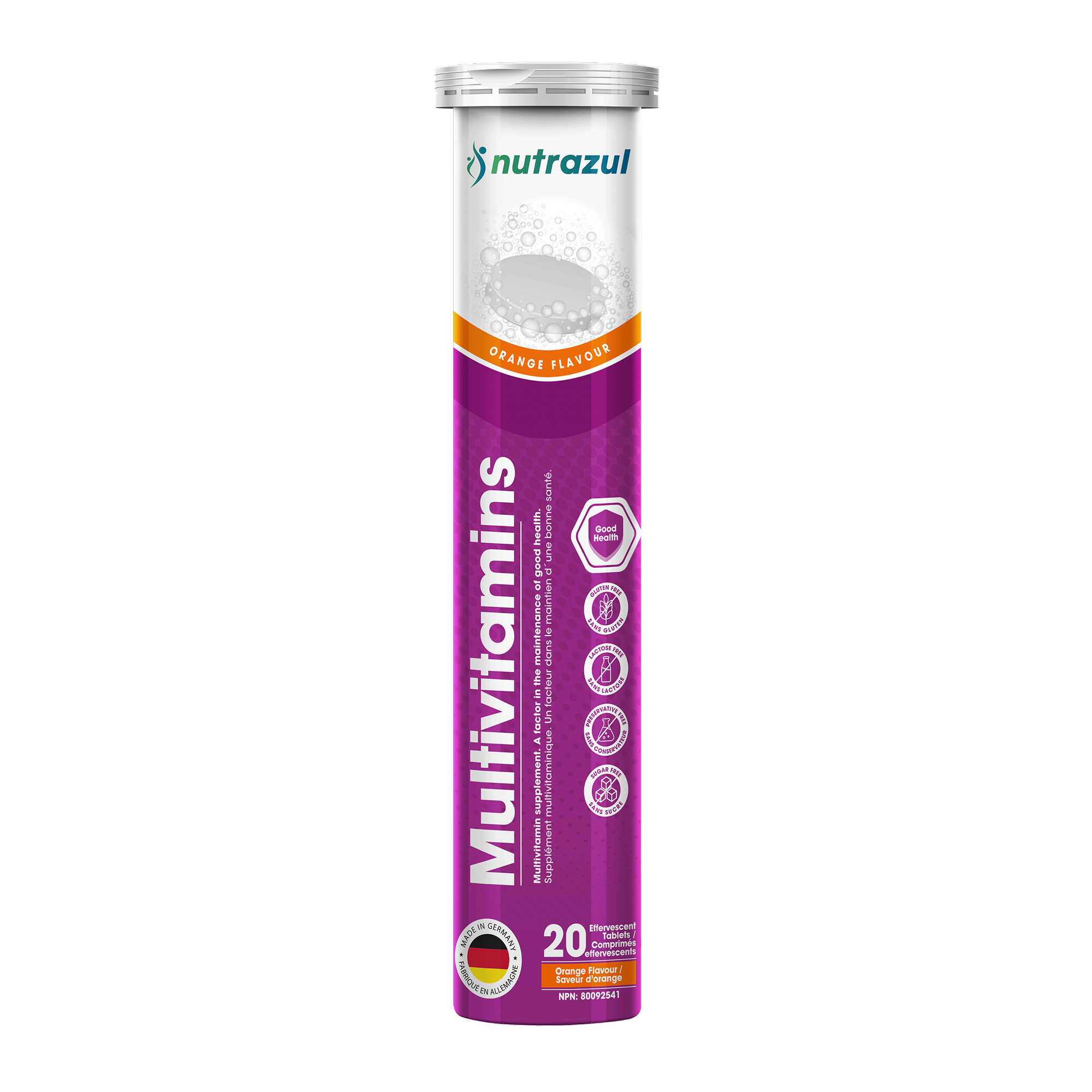 Nutrazul Multivitamines - Comprimés effervescents, 60 comprimés, Soutien immunitaire avec 9 vitamines essentielles - 20 comprimés - Saveur orange