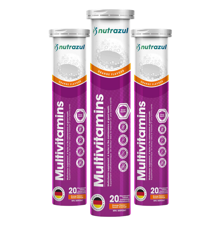 Nutrazul® Multivitamin Effervescent Tablets | Immune Support with 9 Essential Vitamins, 60 Tablets, Orange Flavor