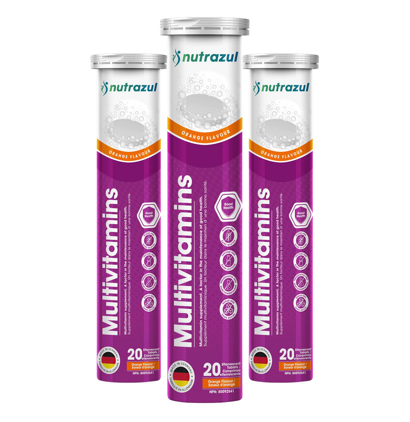 Nutrazul® Multivitamin Effervescent Tablets | Immune Support with 9 Essential Vitamins, 60 Tablets, Orange Flavor
