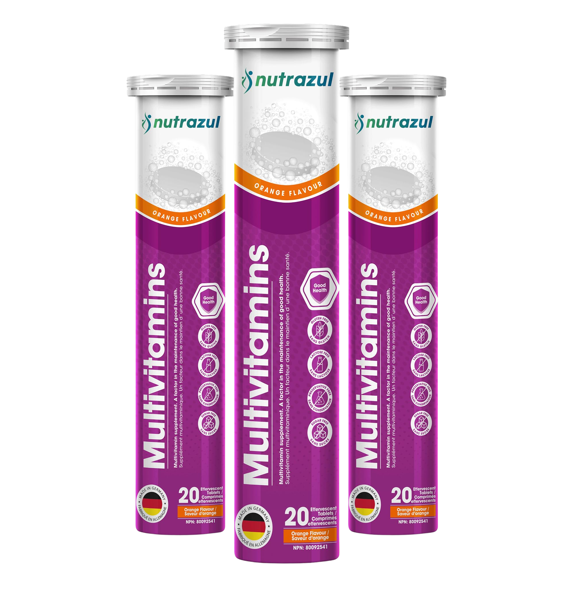 Nutrazul® Multivitamin Effervescent Tablets | Immune Support with 9 Essential Vitamins, 60 Tablets, Orange Flavor
